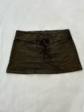 Urban Outfitters Lace Up Denim Mini Skirt Y2k Grunge Brown Acid Wash Western M